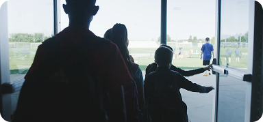 People exiting a building.